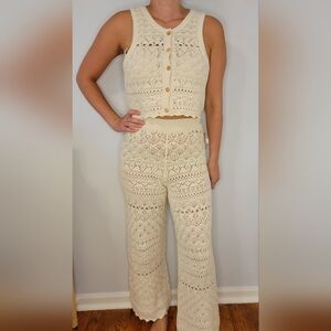 NWT House of Harlow 1960 100% Cottom Cream Open-Knit 2 Piece Outfit Size Small